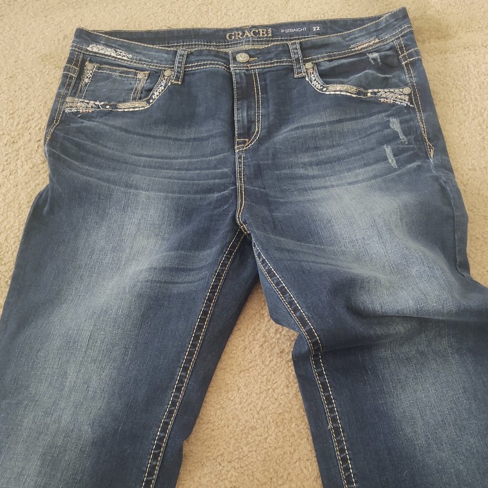 Grace in LA Women's Plus size 22 Art Deco Bootcut Jean